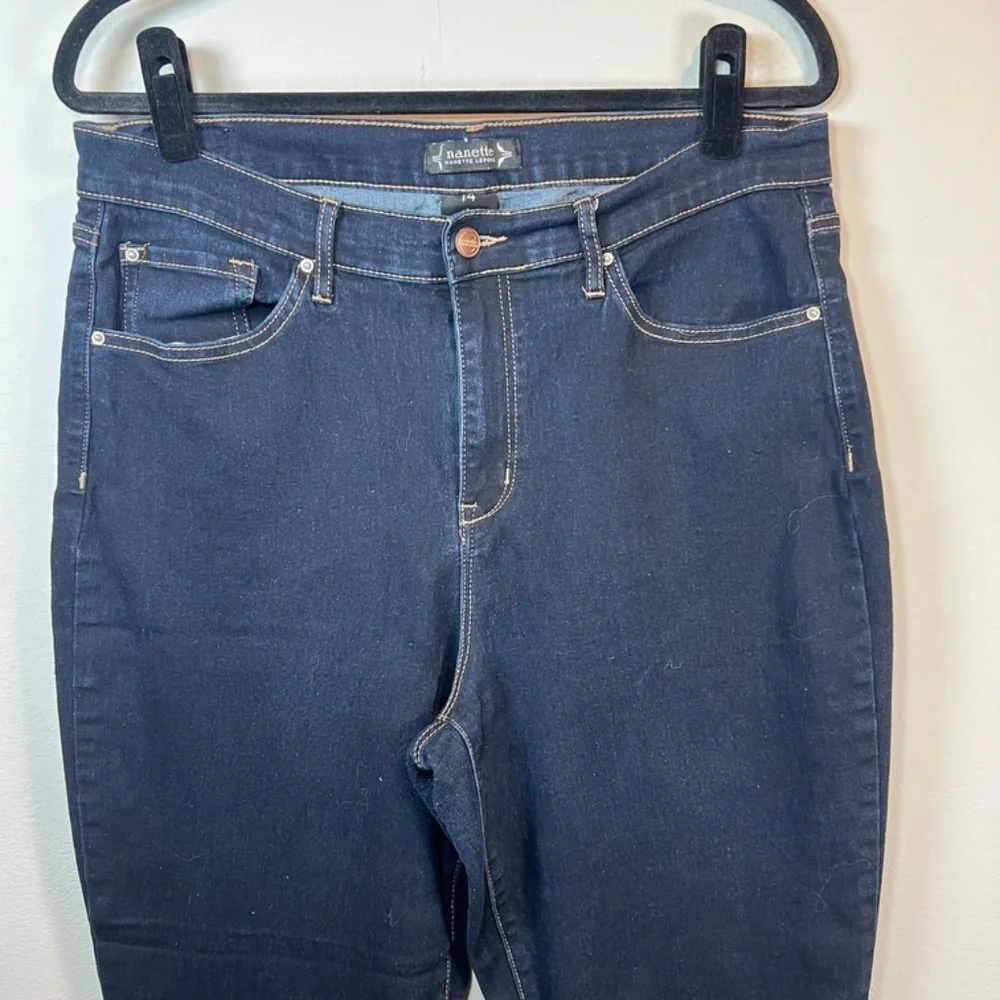 Nanette Lepore Women's Belle High Rise Bootcut Jeans Dark Blue Denim Pants Sz 14
